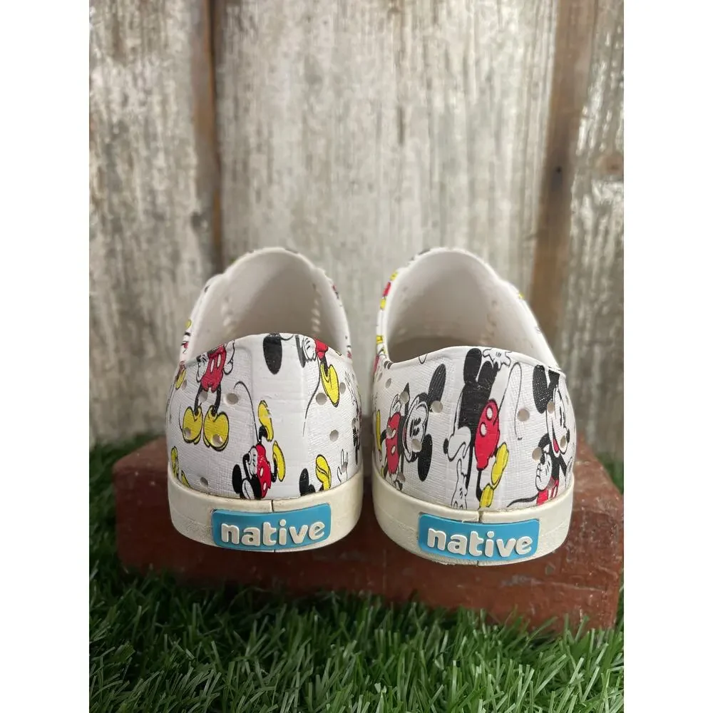Native Kids Mickey Mouse Slip-On Sneakers in White, Red, Yellow, Black